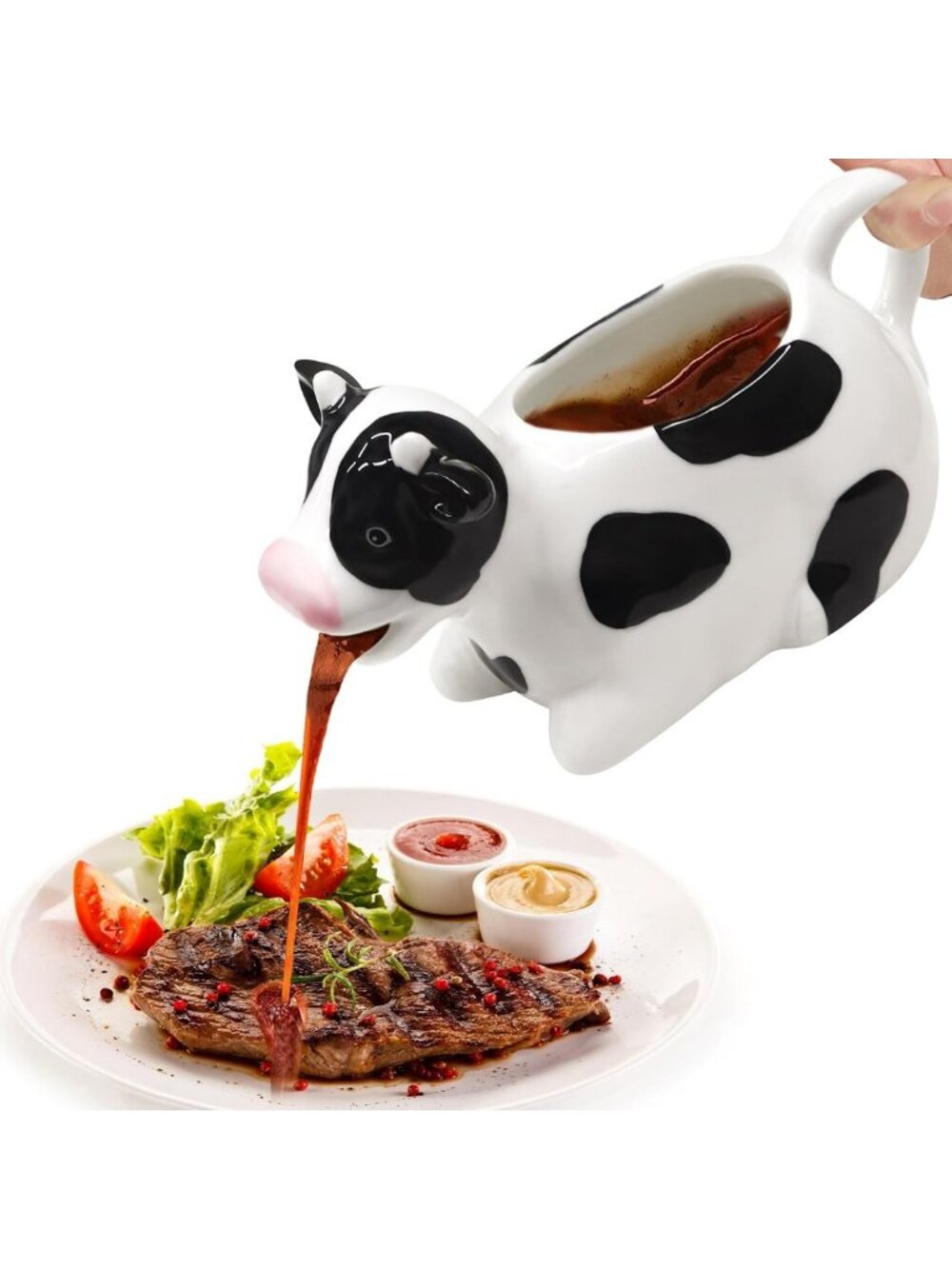 Elegant White Ceramic Gravy Boat, 11oz Sauce Jug with Smooth Handle for Dressing